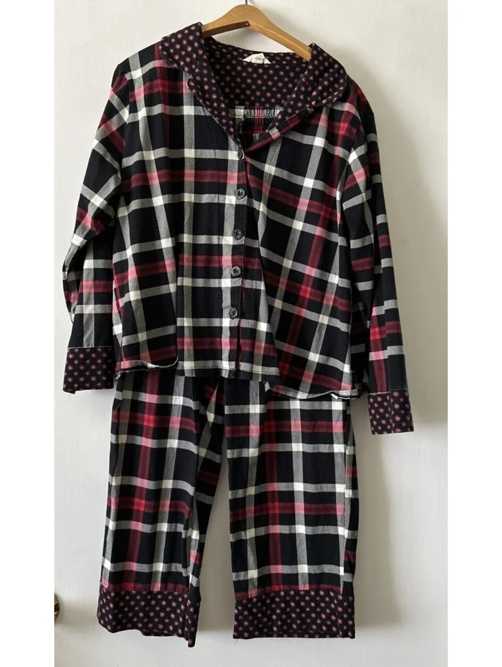 Vera Bradley Pajamas Women XL Black Plaid Button Down Sleepwear Set Loungewear
